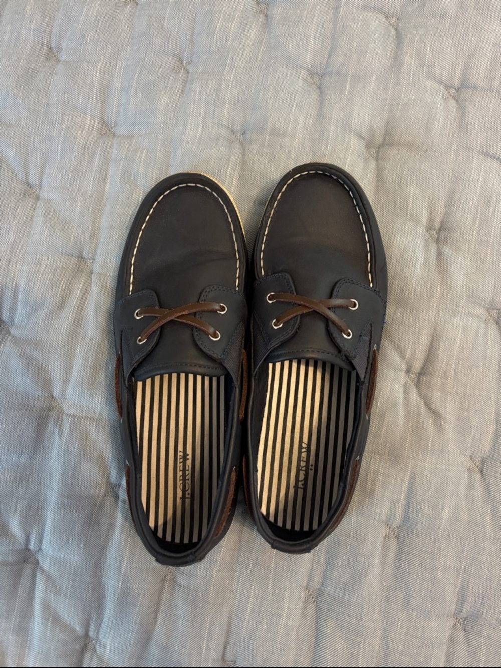 J. Crew Navy and Brown Leather Boat Shoes